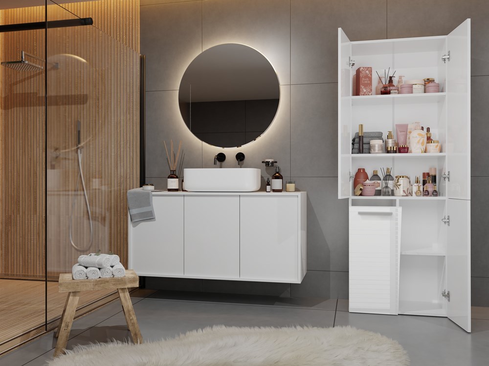 Blysk-biel-20010 Nel 1K/DD Tall Bathroom Cabinet in White Gloss - Image 6