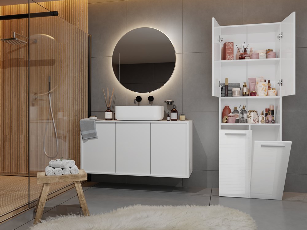 Blysk-biel-20012 Nel 2K/DK Tall Bathroom Cabinet in White Gloss - Image 5