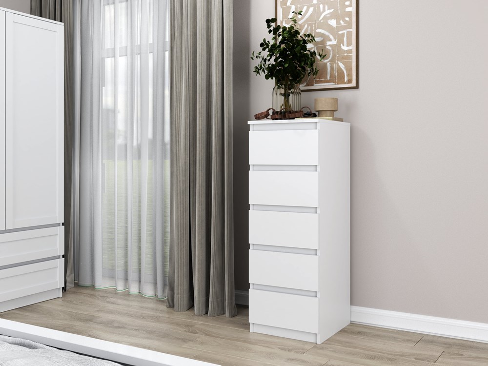 C1_C_0001 Malwa W5 Tallboy 5-Drawer Chest - White - Image 3