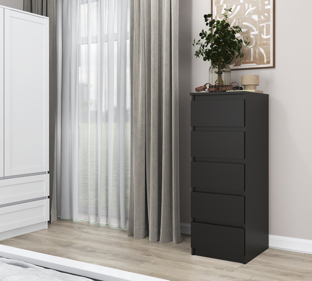C1_C_0002 Malwa W5 Tallboy 5-Drawer Chest - Black - Image 4