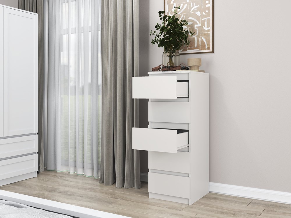 C1_O_0001 Malwa W5 Tallboy 5-Drawer Chest - White - Image 4