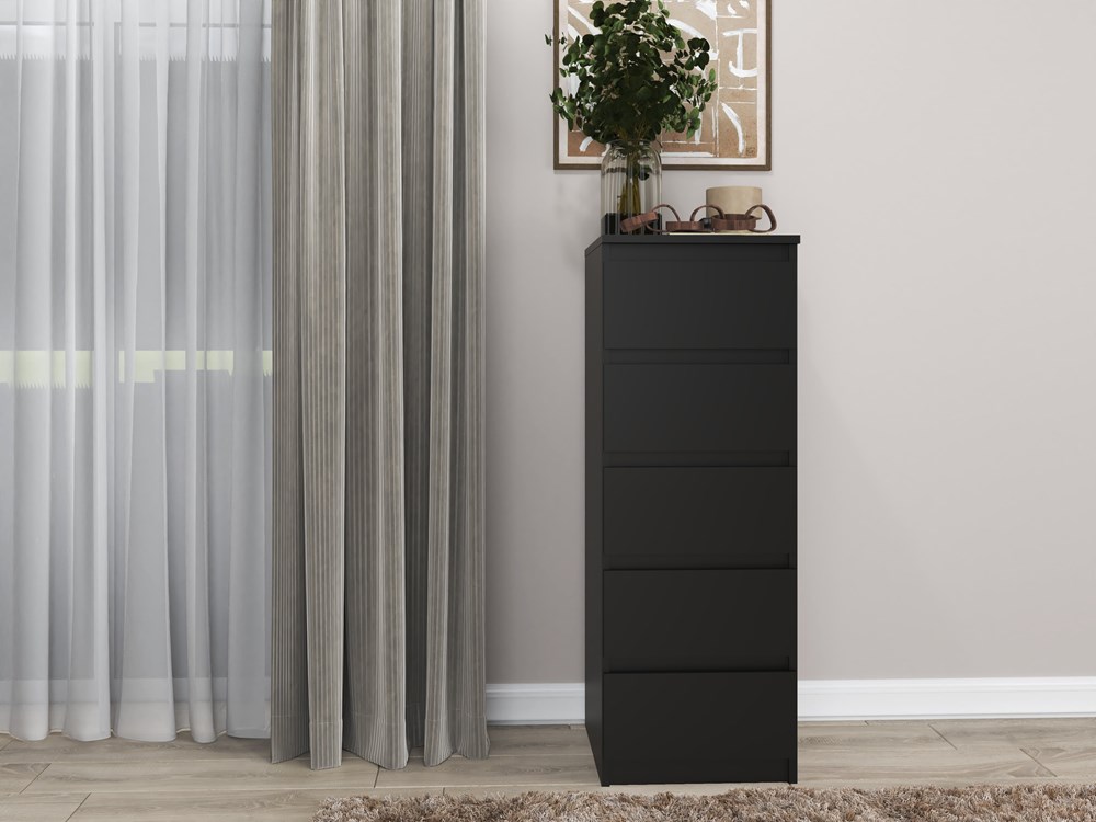 C2_С_0002 Malwa W5 Tallboy 5-Drawer Chest - Black - Image 5
