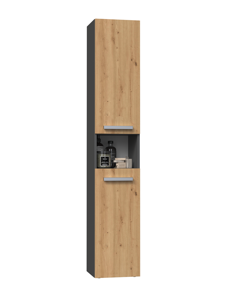 Close_1_ Nel III Tall Bathroom Cabinet in Anthracite / Artisan Oak - Image 2