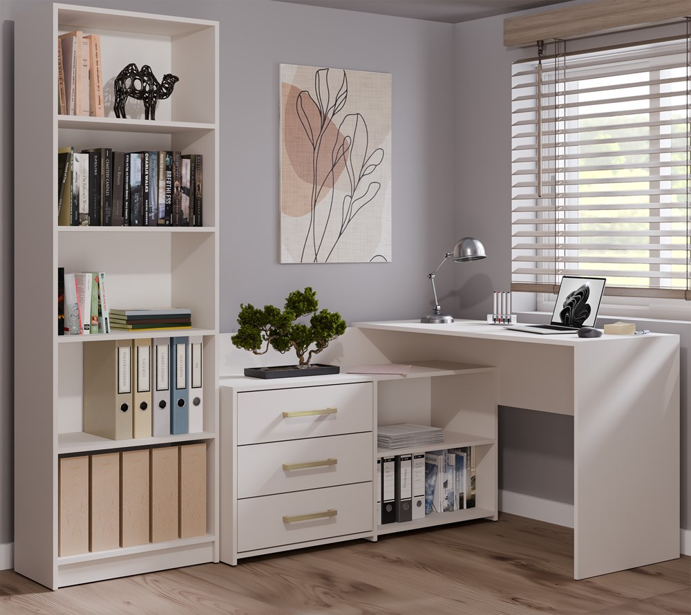 Dany0004 DANY Cashmere Beige Corner Desk - 3 Drawers - Image 8