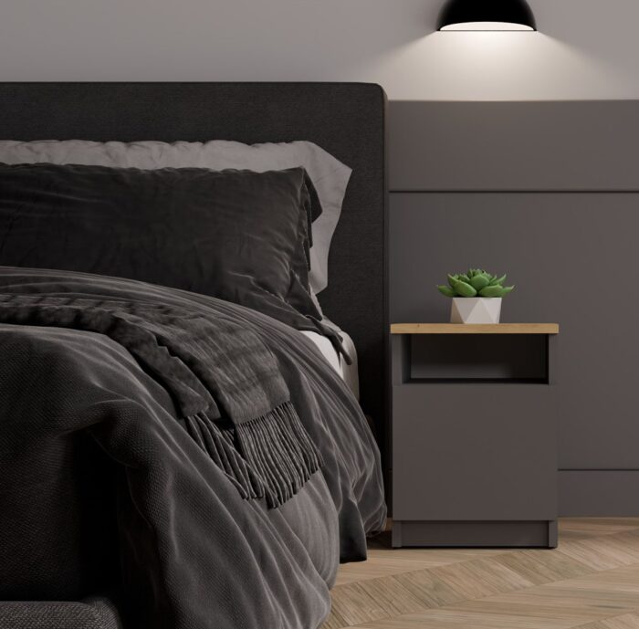 Nova 30 Bedside Cabinet – Anthracite & Oak - Image 2