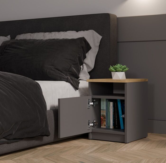 Nova 30 Bedside Cabinet – Anthracite & Oak - Image 4