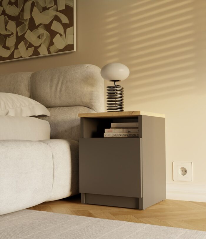 Nova 30 Bedside Cabinet – Anthracite & Oak - Image 3