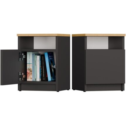 Nova 30 Bedside Cabinet – Anthracite & Oak