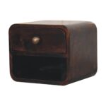 Mini Curved California Walnut Wall Mounted Bedside with Open Slot - Image 3