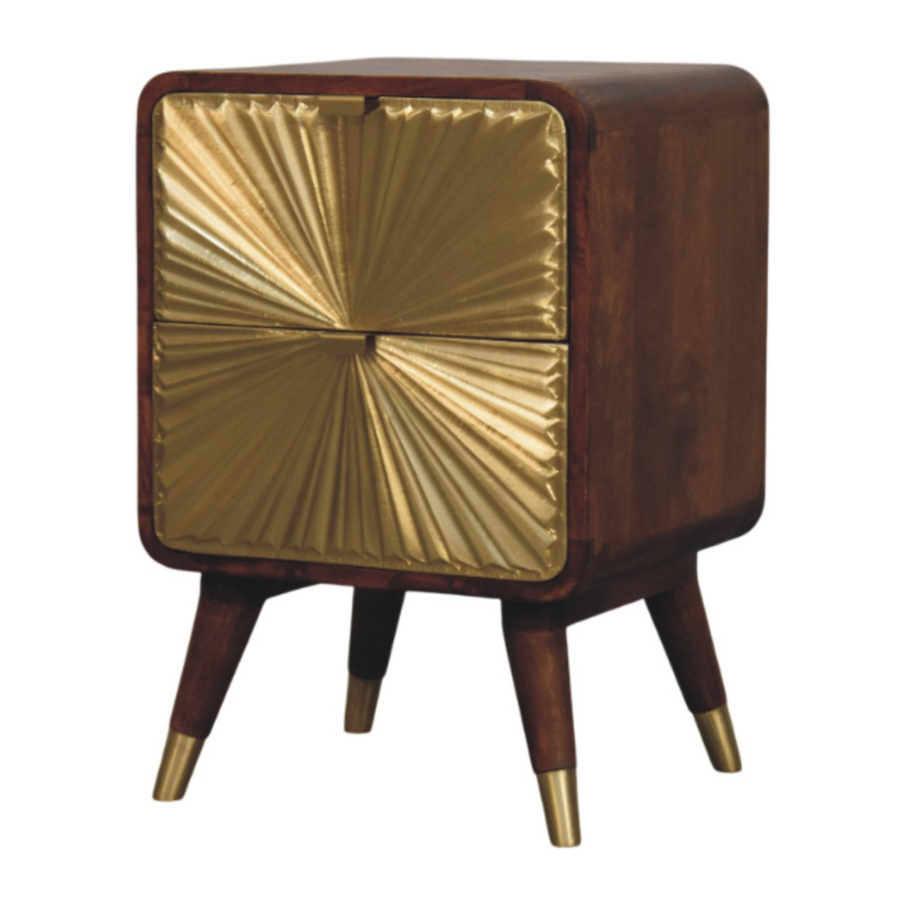 IN4014-3.jpg Avora Brass Embossed 2 Drawer Chestnut Nightstand - Image 2