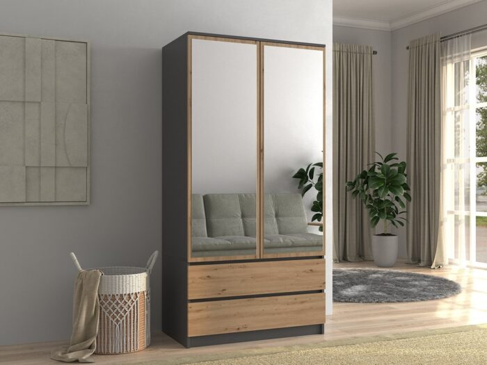 Wardrobe Liora SS-90L Anthracite & Oak - Image 2