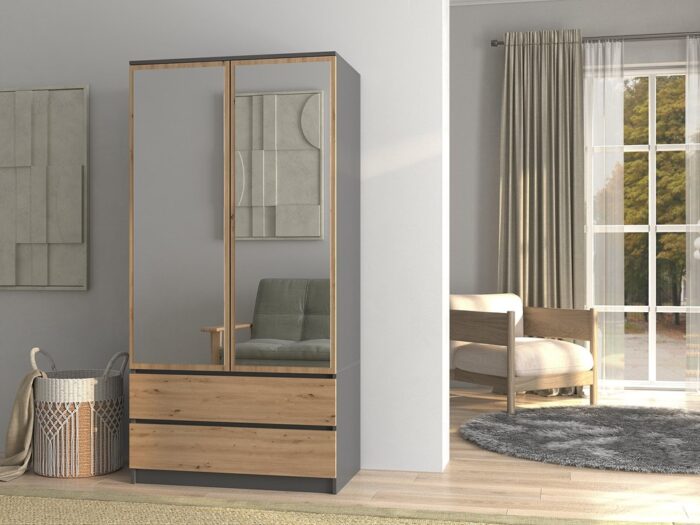Wardrobe Liora SS-90L Anthracite & Oak - Image 4