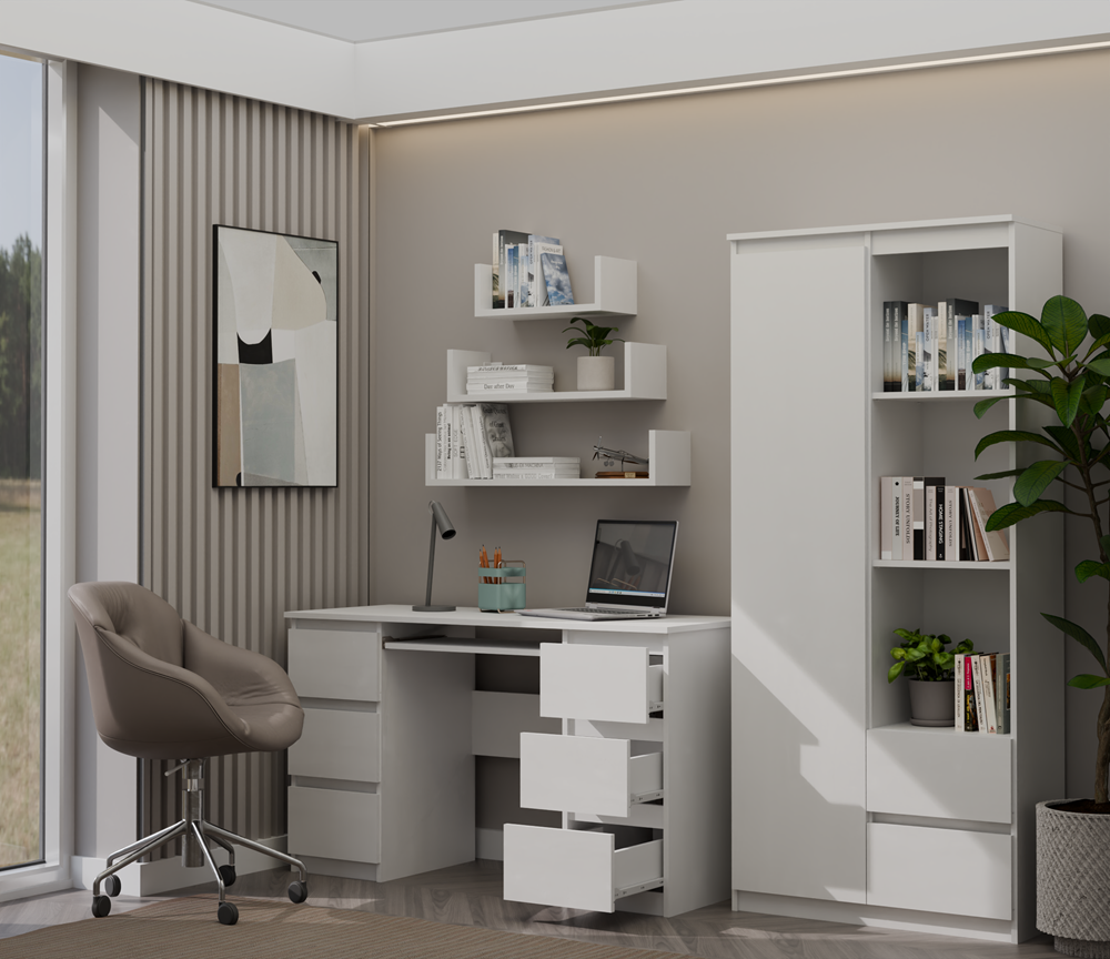 KUBABIURKOBIEL2OT Kuba White Desk - 6 Drawers - Image 5