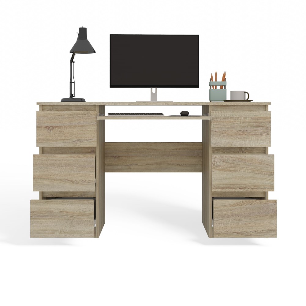 KUBABIURKOBRYLKASONOMAFRONTOT Kuba Sonoma Oak Desk - 6 Drawers - Image 7