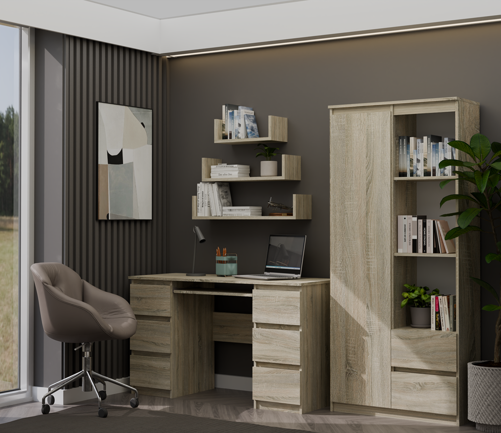 KUBABIURKOSONOMA2_ Kuba Sonoma Oak Desk - 6 Drawers - Image 3