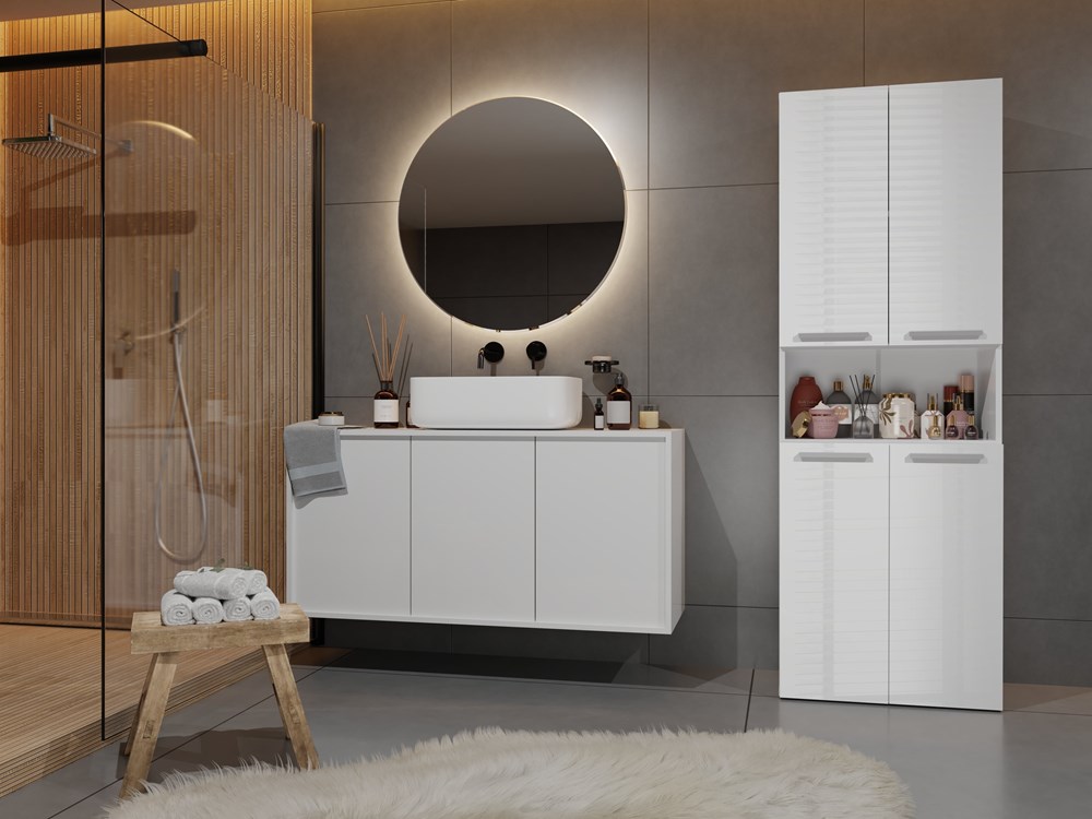 Kopia-Blysk-20003 Nel 2K/DK Tall Bathroom Cabinet in White Gloss - Image 6