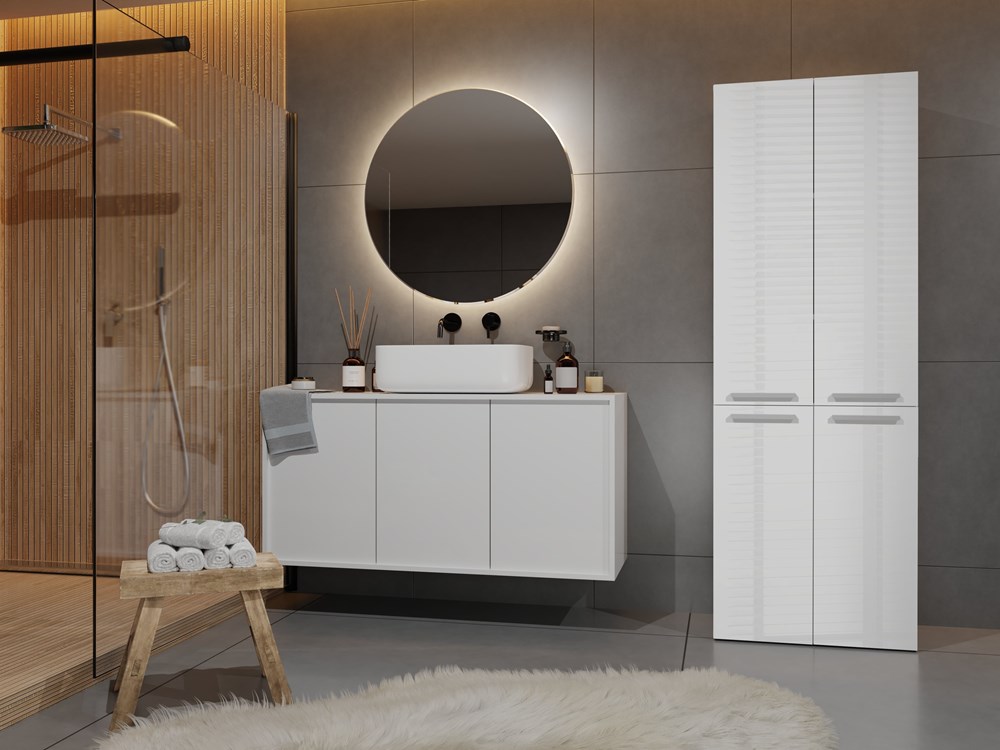 Kopia-Blysk-20007 Nel 1K/DD Tall Bathroom Cabinet in White Gloss - Image 3