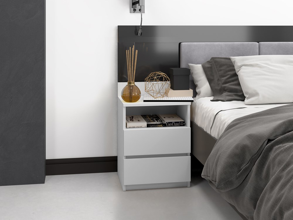 M1_close_2_W Malwa M1 Modern Bedside Table with 2 Drawers in White Matt - Image 7