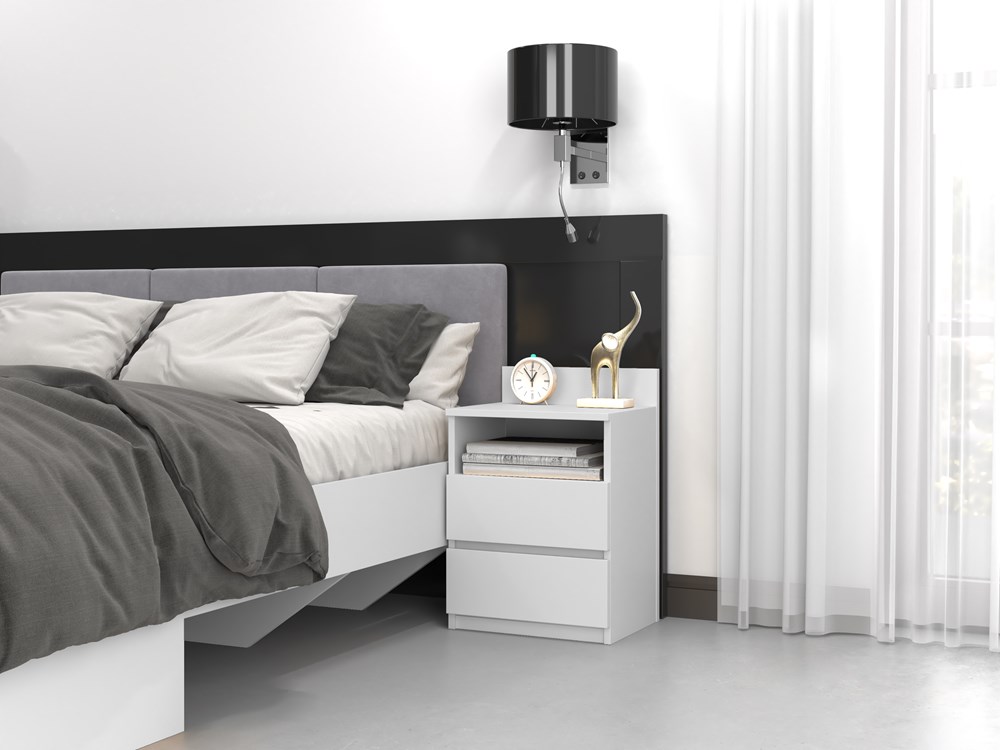 M1_close_W Malwa M1 Modern Bedside Table with 2 Drawers in White Matt - Image 8