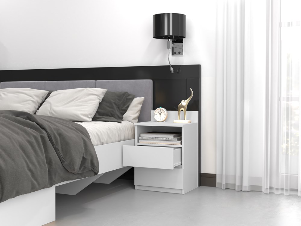 M1_open_W Malwa M1 Modern Bedside Table with 2 Drawers in White Matt - Image 6