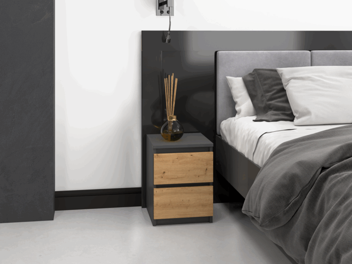 Vero M2 Small Bedside Cabinet – Anthracite & Oak - Image 4
