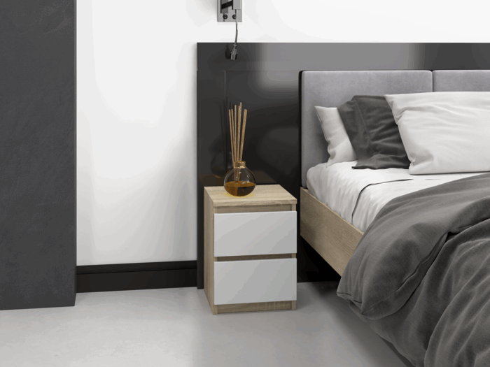 Vero M2 Bedside Table – White & Sonoma Oak - Image 3