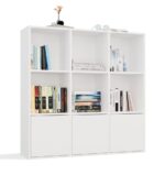 Grid 3x3 White Cube Bookcase with Doors