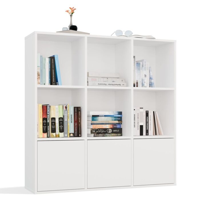 Grid 3x3 White Cube Bookcase with Doors - Image 1