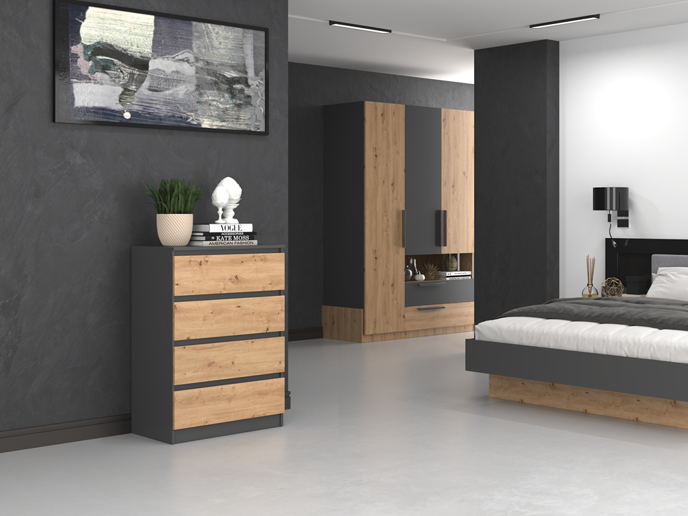 M_4_close Malwa M4 Chest of Drawers - Anthracite & Artisan Oak - Image 5