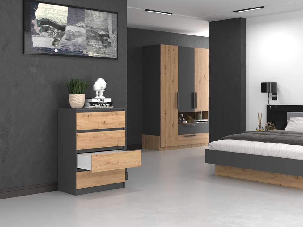 M_4_open Malwa M4 Chest of Drawers - Anthracite & Artisan Oak - Image 7