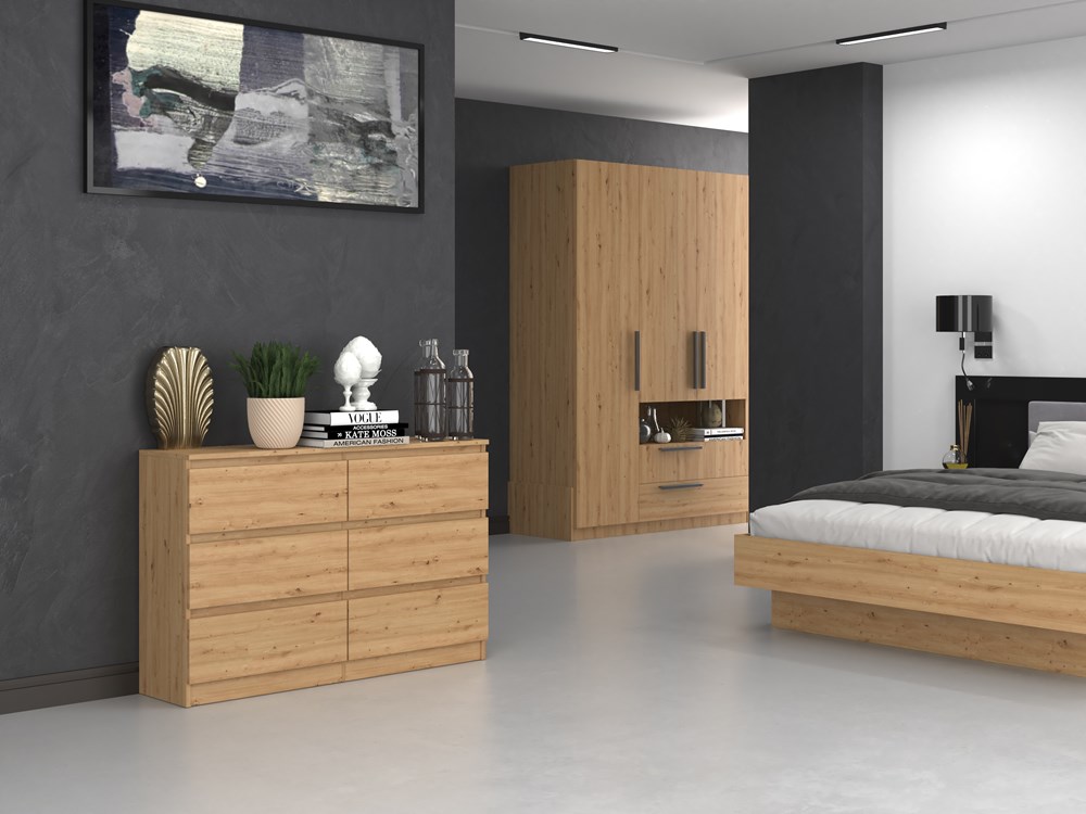 M_6_120_close Malwa M6 6-Drawer Chest - 120cm - Artisan Oak - Image 6