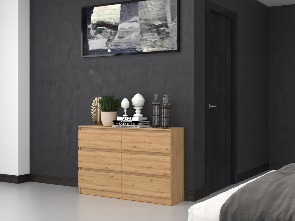 M_6_120_close_2 Malwa M6 6-Drawer Chest - 120cm - Artisan Oak - Image 7