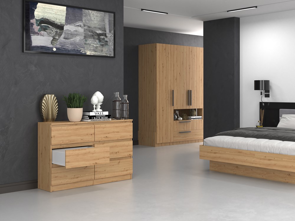 M_6_120_open Malwa M6 6-Drawer Chest - 120cm - Artisan Oak - Image 8