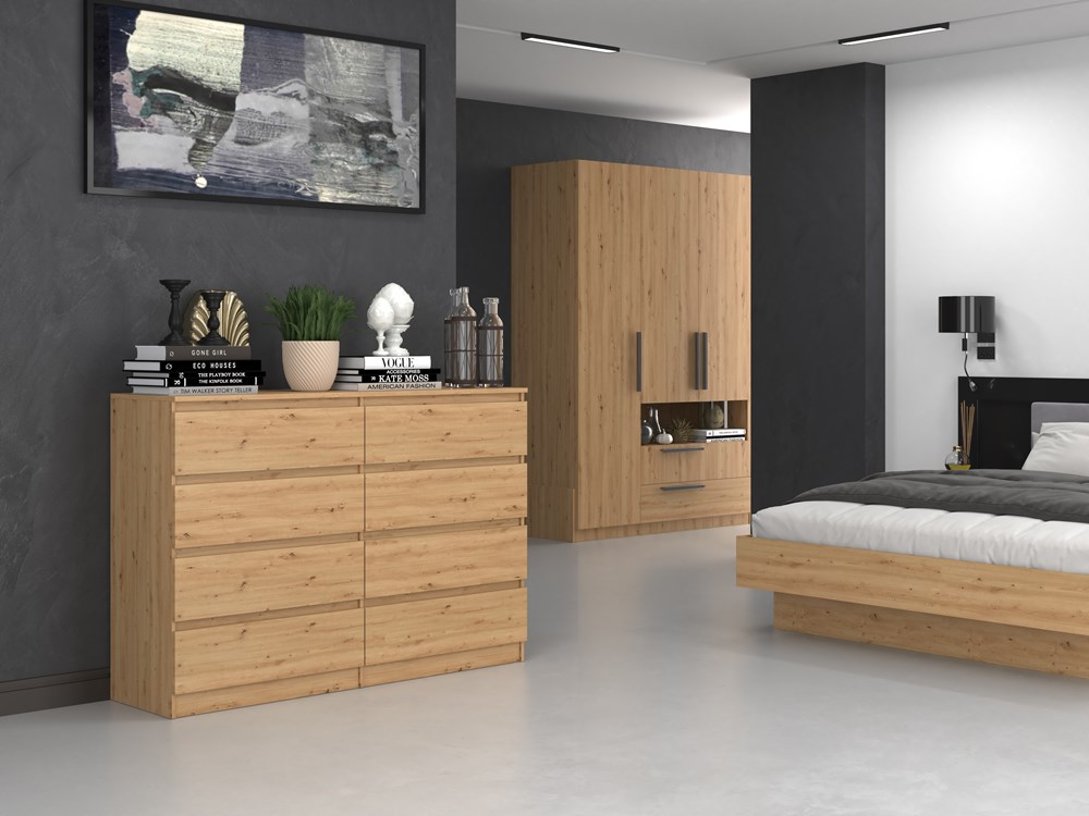 M_8_140_close Malwa M8 Wide 8-Drawer Dresser - 140cm - Artisan Oak - Image 3