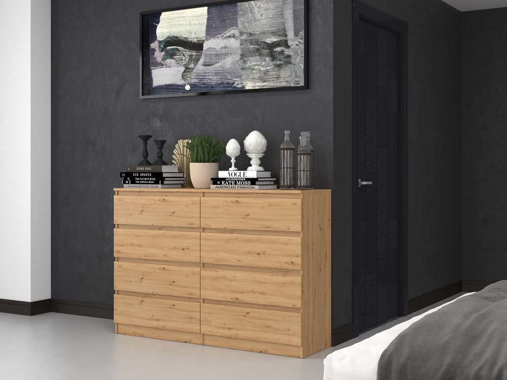 M_8_140_close2 Malwa M8 Wide 8-Drawer Dresser - 140cm - Artisan Oak - Image 4