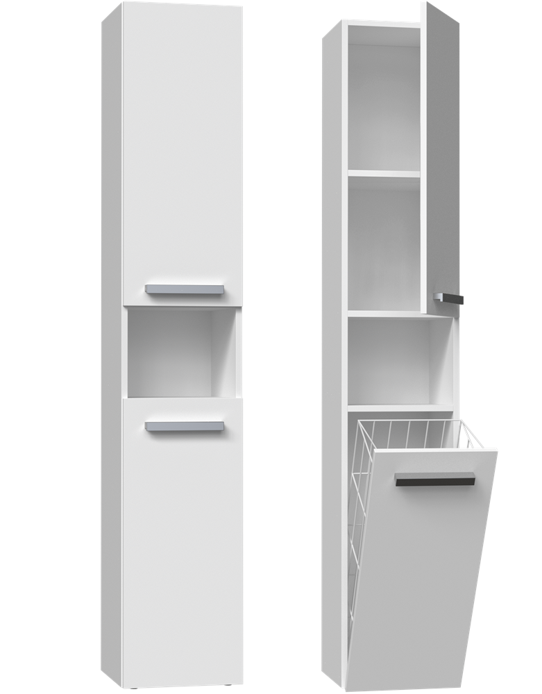 NEL-III-BIEL-MAT-KOSZ-CROP Nel III Tall Bathroom Cabinet in White Matt - Image 1