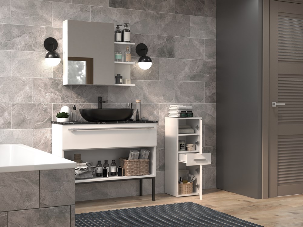 NEL-V-DDS_1-C2_Open_000221222222222222222222 Nel V DDS Bathroom Cabinet in White Gloss - Image 3