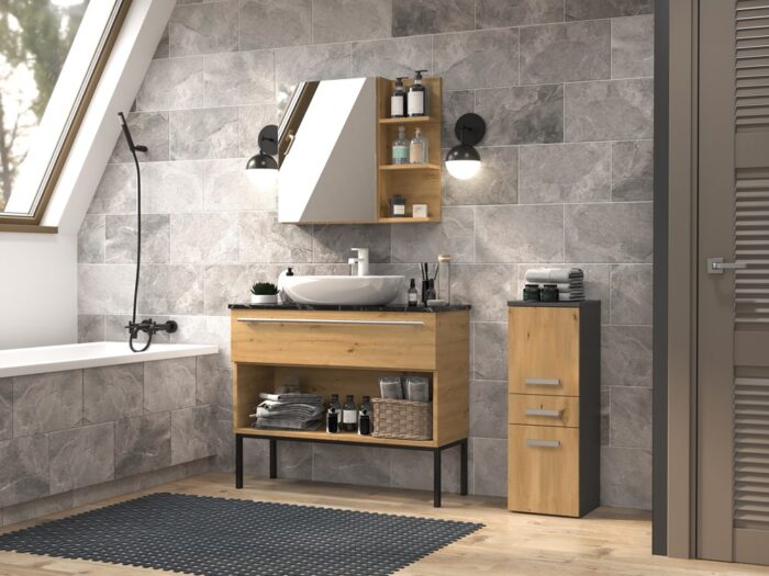 Ardent Tall Cabinet Anthracite & Oak - Image 4