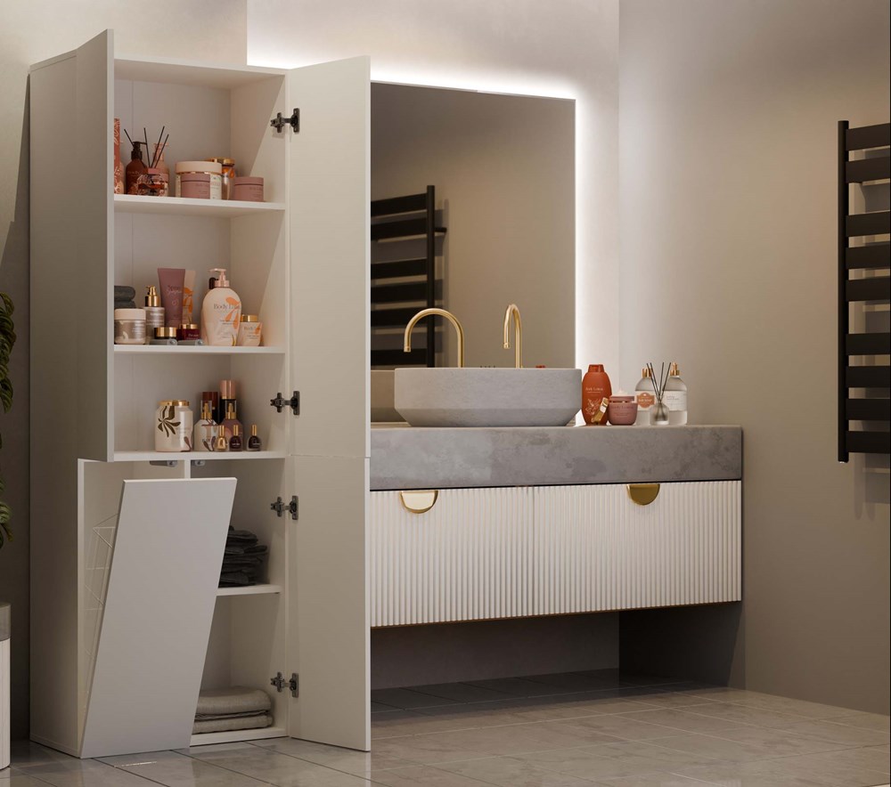 Nell_kaszmir_1k_DD Nel 1K/DD Tall Bathroom Cabinet in Cashmere - Image 3