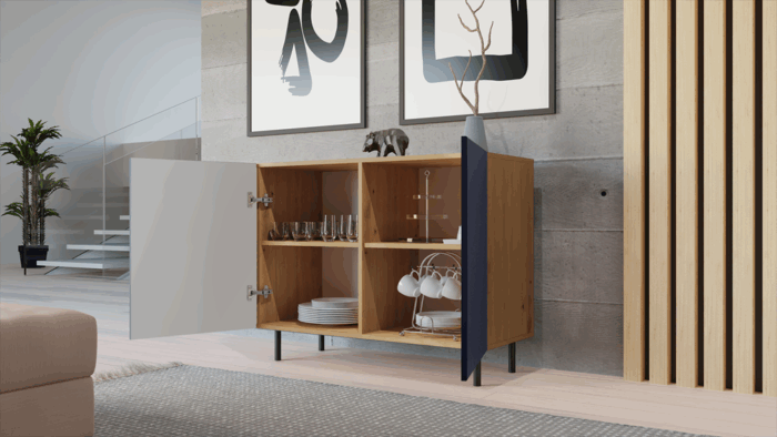Kama Slim 2-Door Cabinet – Navy Blue & Oak - Image 9