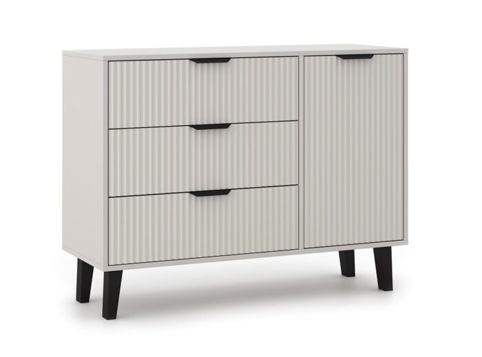 Scandi Slim Cabinet with 1 Door & 3 Drawers – Beige - Image 1