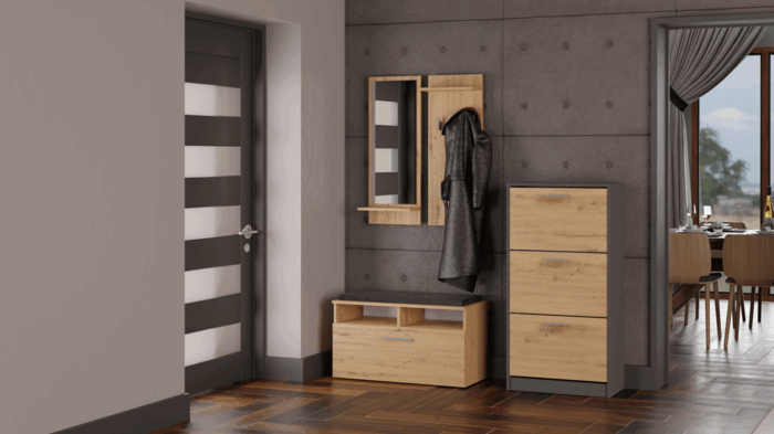 Zyra Shoe Cabinet – Anthracite & Oak - Image 4