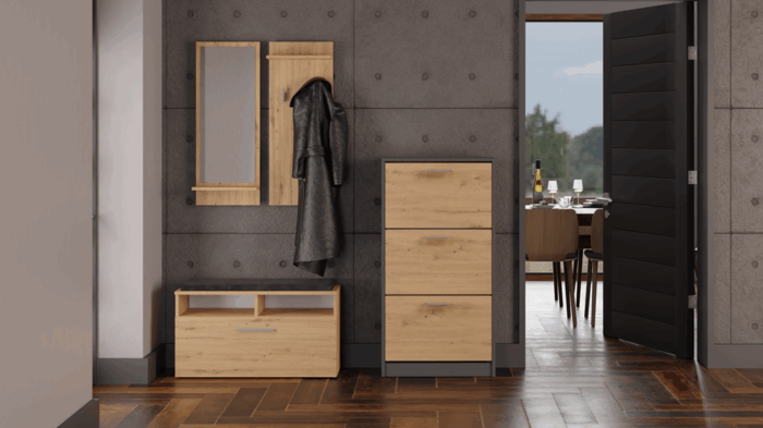 Zyra Shoe Cabinet – Anthracite & Oak - Image 5