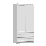 The Arvis 90 wardrobe in a matte white finish, showcasing its distinctive milled, framed fronts and handle-free design.