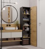 Sara S43 Tall Bathroom Cabinet in Anthracite / Artisan Oak - Image 7