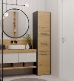 Sara S43 Tall Bathroom Cabinet in Anthracite / Artisan Oak - Image 2