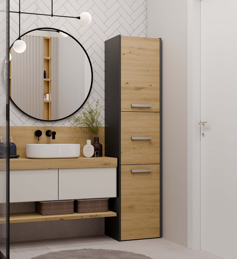S43ANTRACYTBOKZM Sara S43 Tall Bathroom Cabinet in Anthracite / Artisan Oak - Image 2