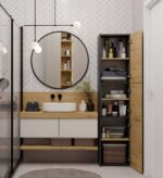 Sara S43 Tall Bathroom Cabinet in Anthracite / Artisan Oak - Image 3