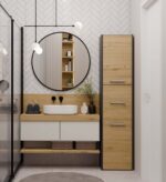Sara S43 Tall Bathroom Cabinet in Anthracite / Artisan Oak - Image 6