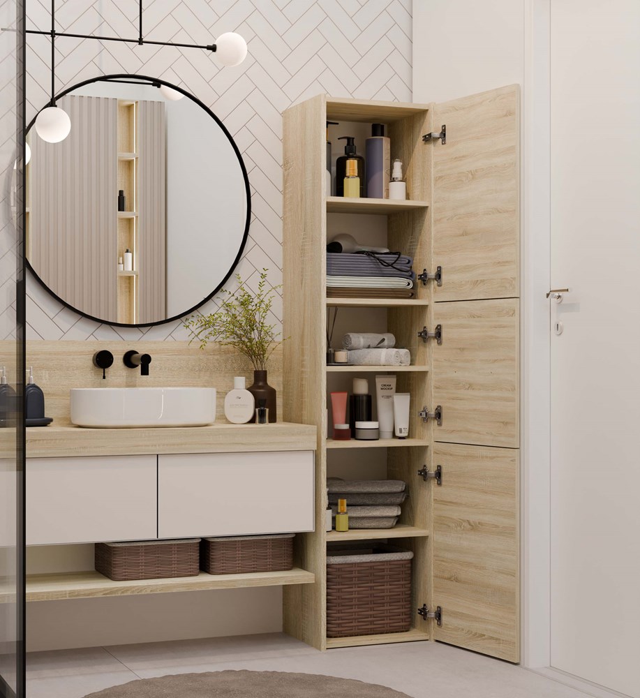 S43SONOMABOKOT Sara S43 Tall Bathroom Cabinet in Sonoma Oak - Image 2